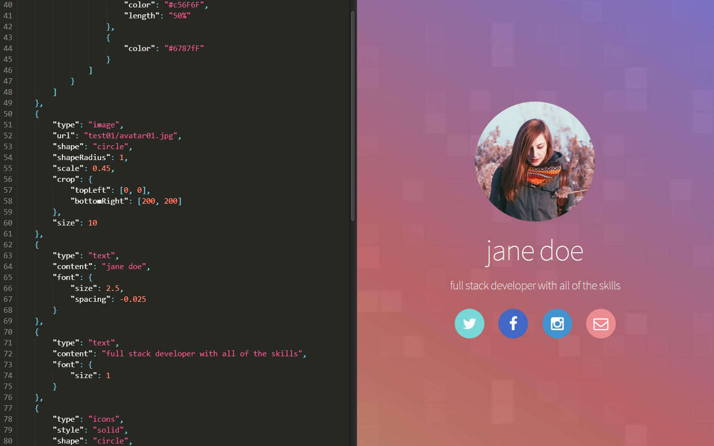 Jane Doe test site in JSON