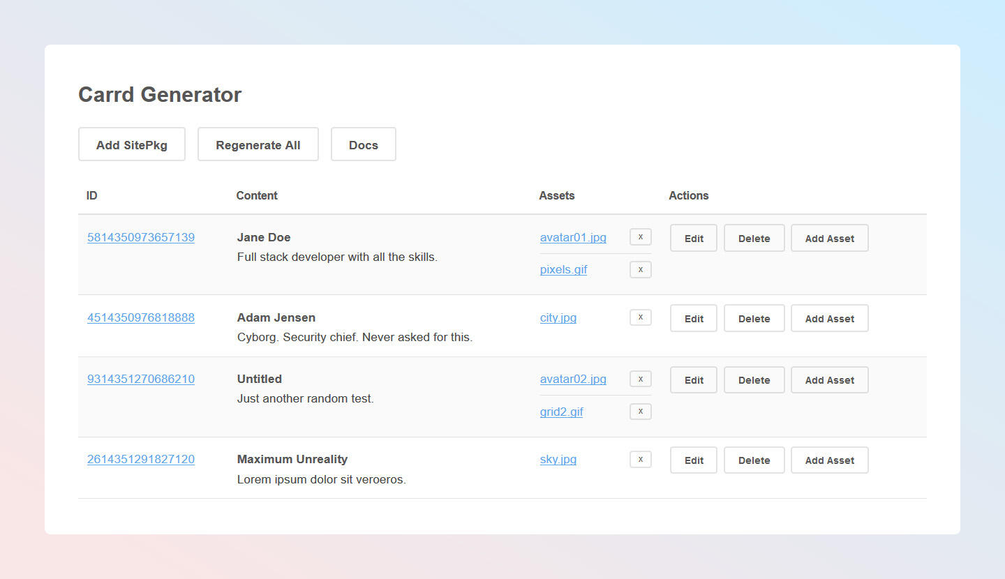 Carrdgen dashboard