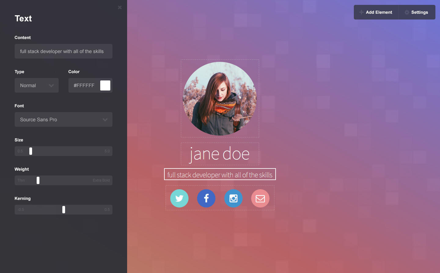Builder properties panel mockup
