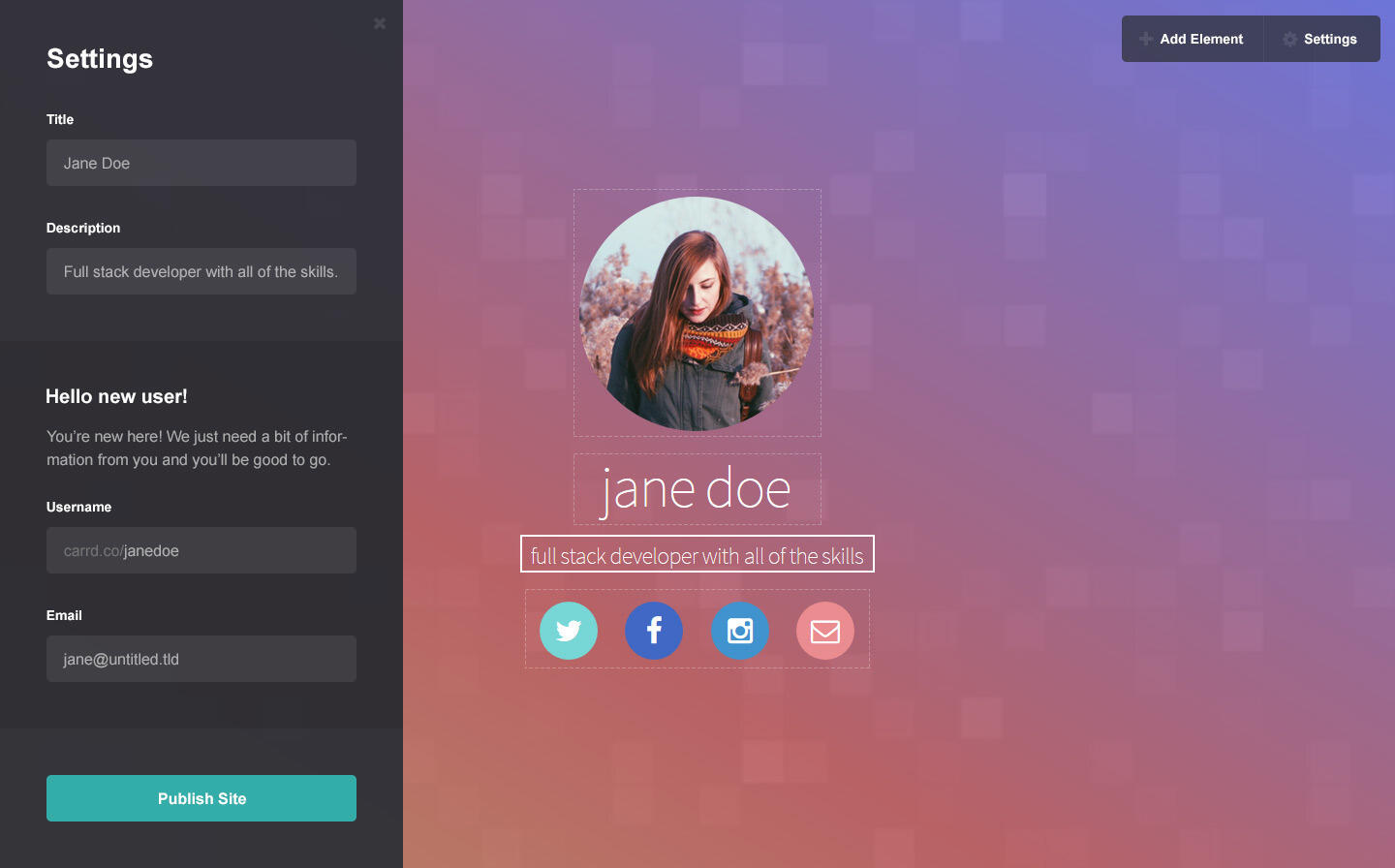 Builder settings mockup