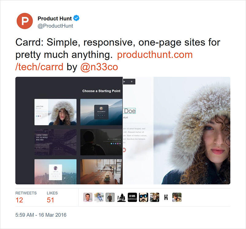 @producthunt Carrd tweet